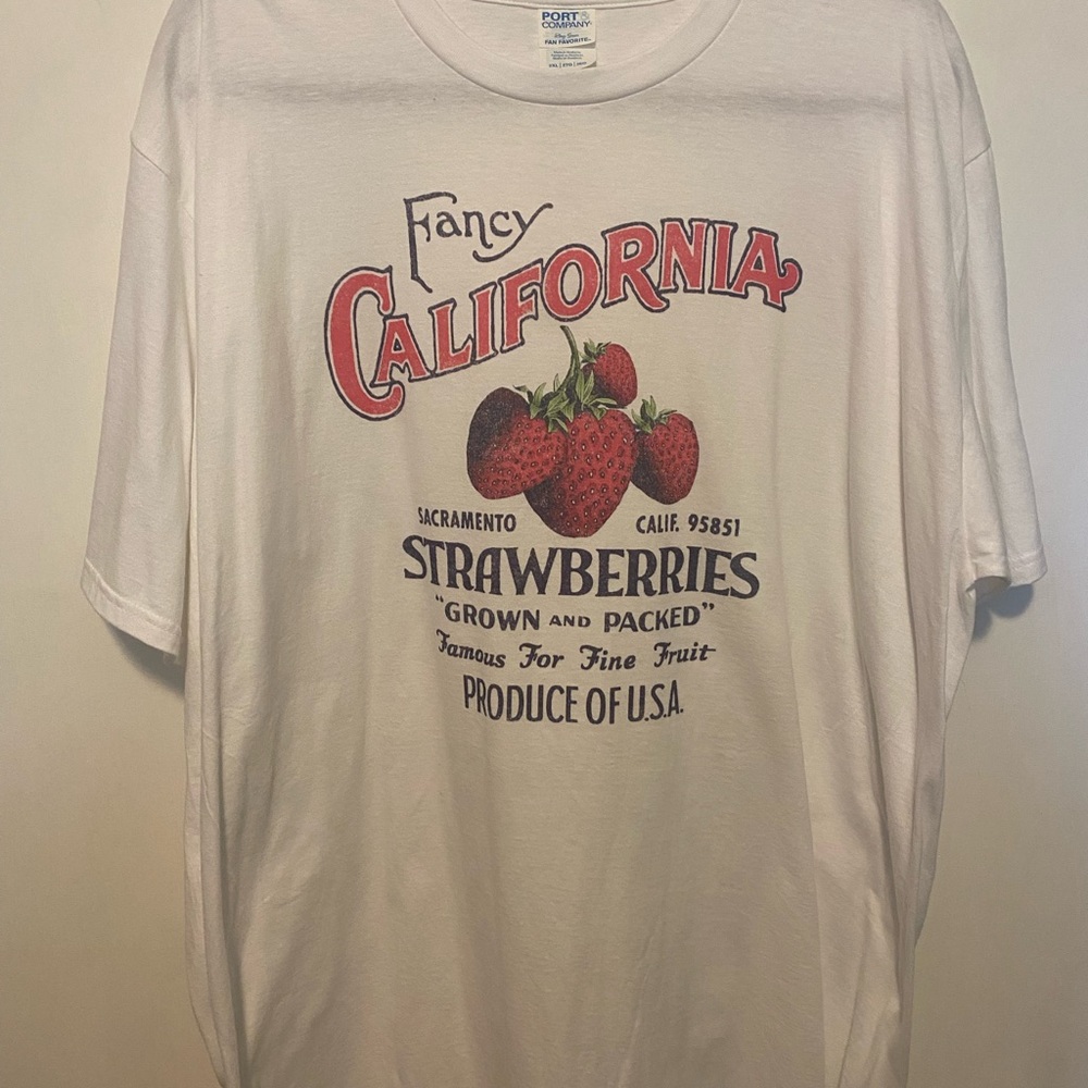 Port and Company White Strawberry Graphic Tee